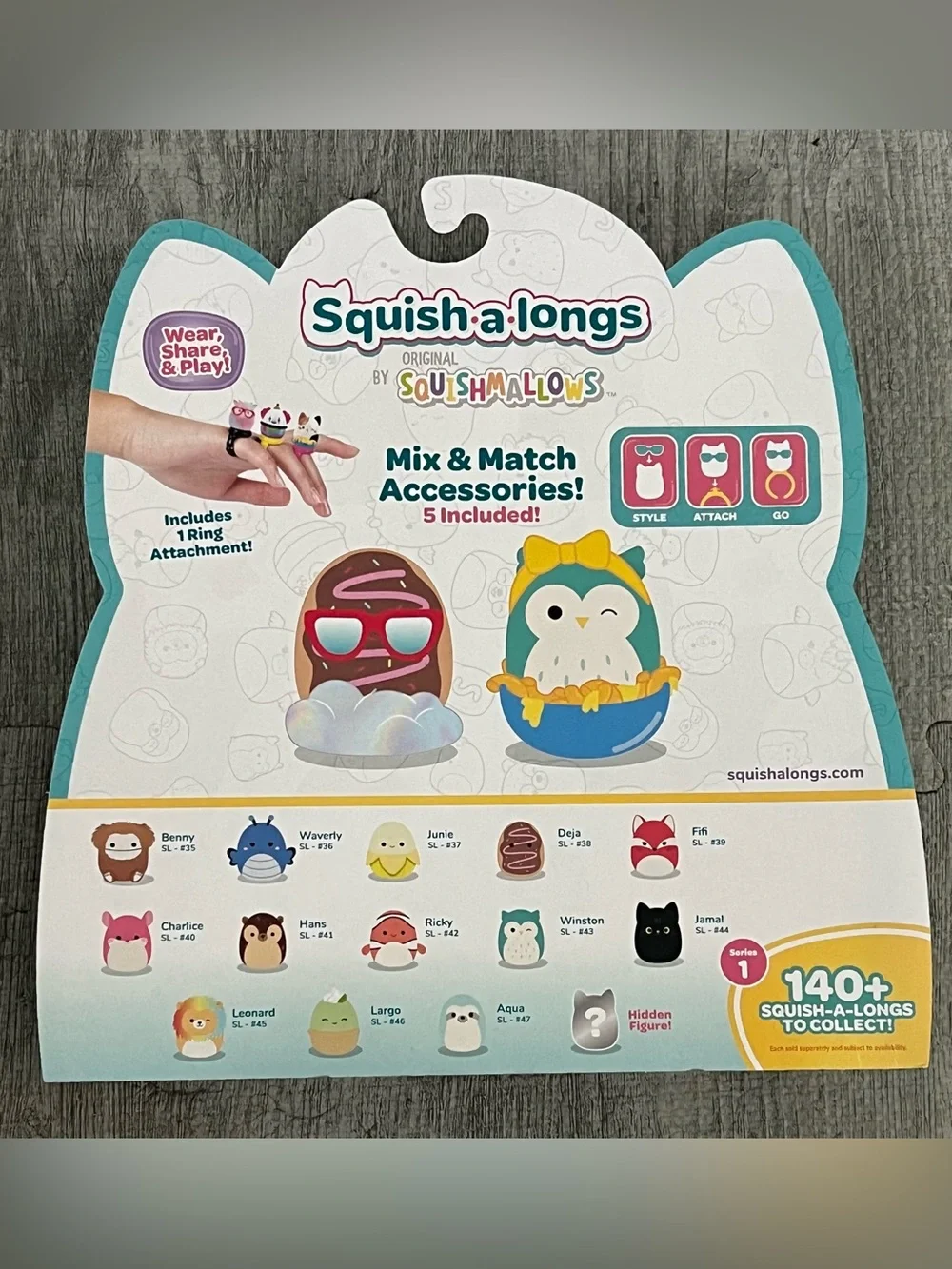 Squishmallows Squish-a-longs Series 1 Figure Set w/ Ring Glasses Age 6+